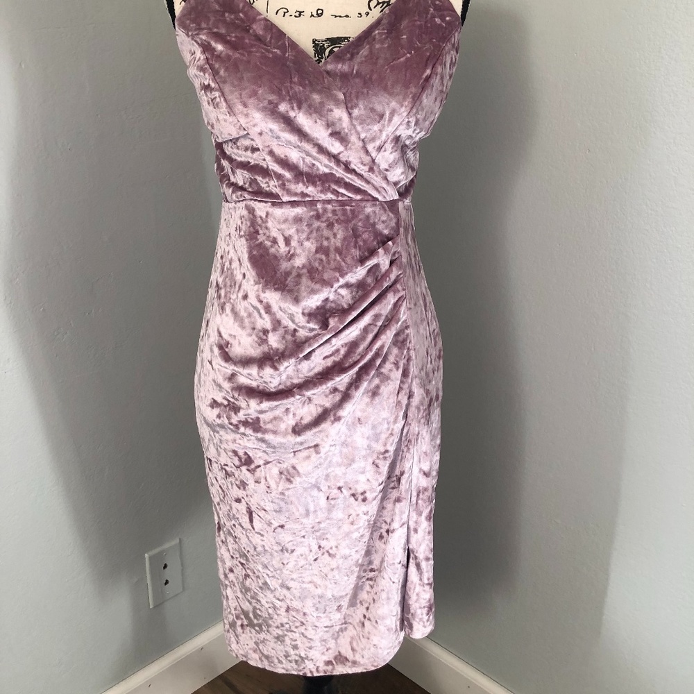 Crushed Velvet Assymetrical Surplice Bodycon Dress